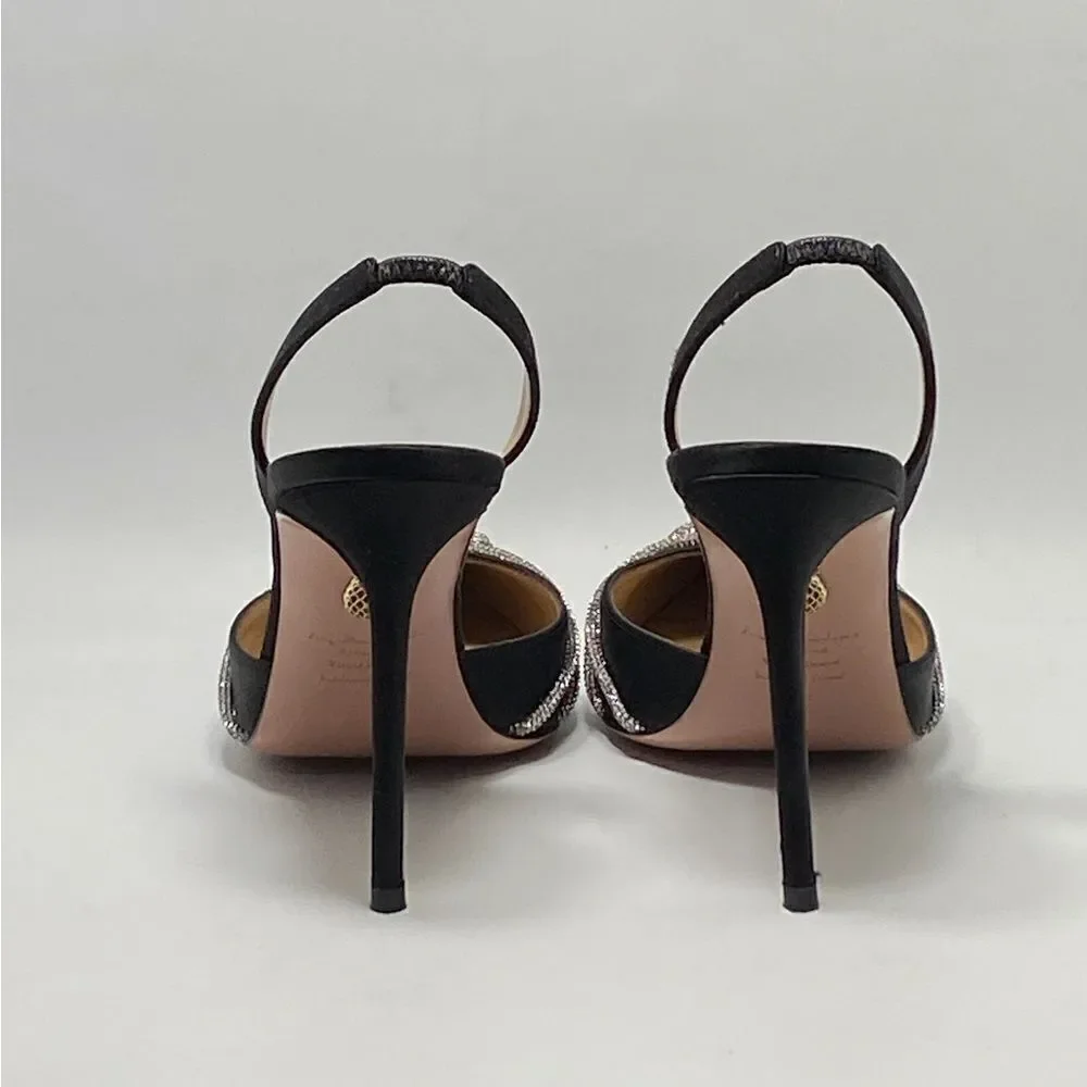 Aquazzura Gatsby Crystal-Embellished Satin Pumps size 37 - Picture 9 of 14